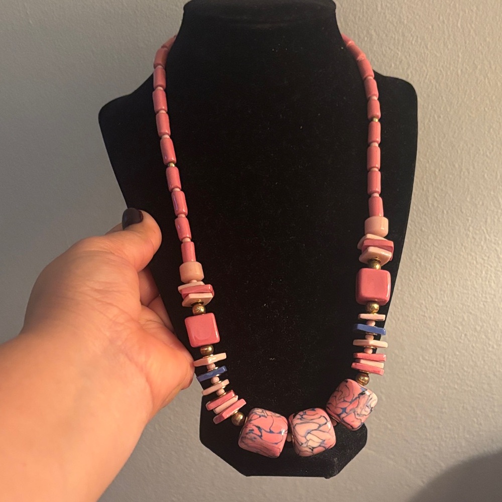 Pink and Blue Beaded Necklace